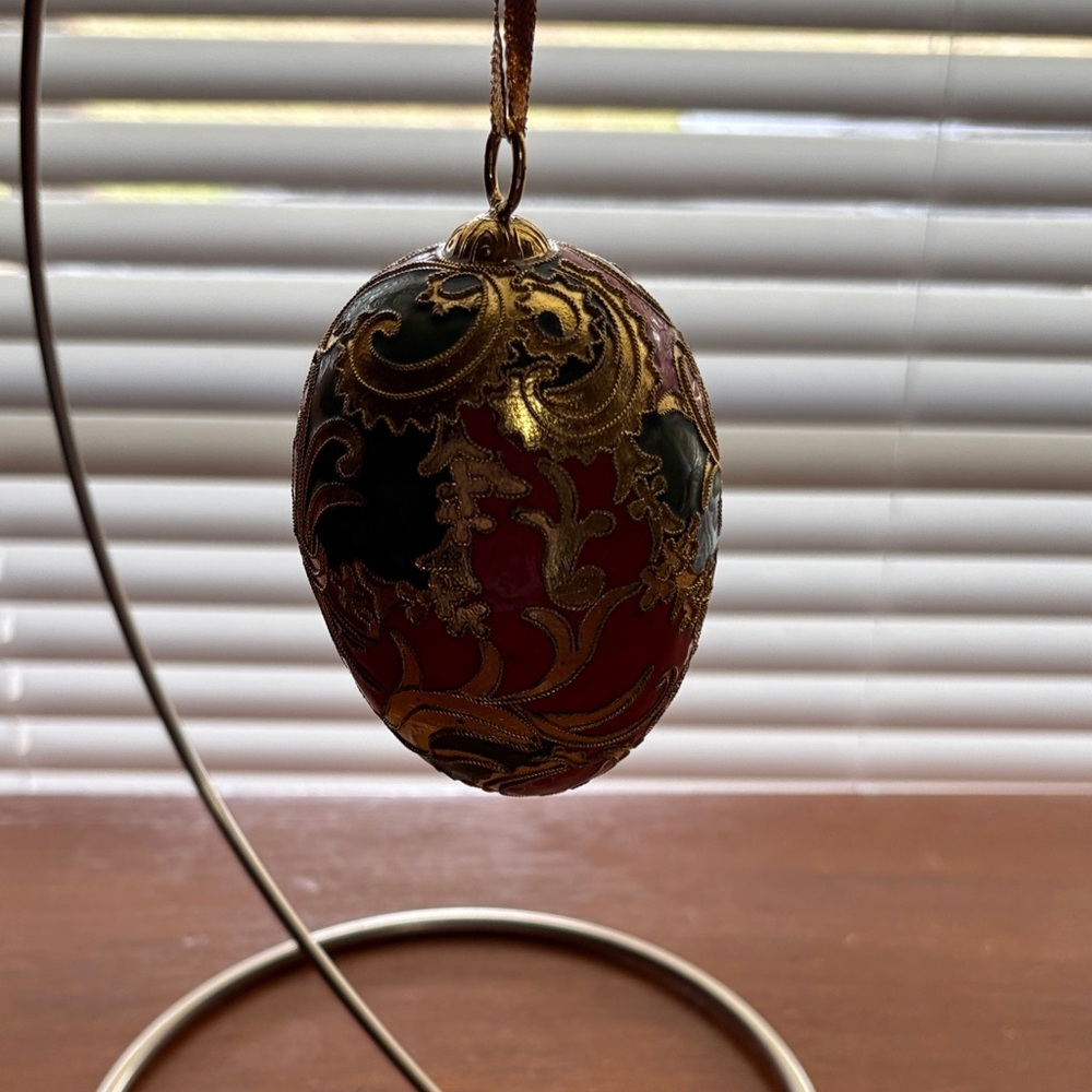 Elegant Gold and Red Holiday Cloisonné Ornament